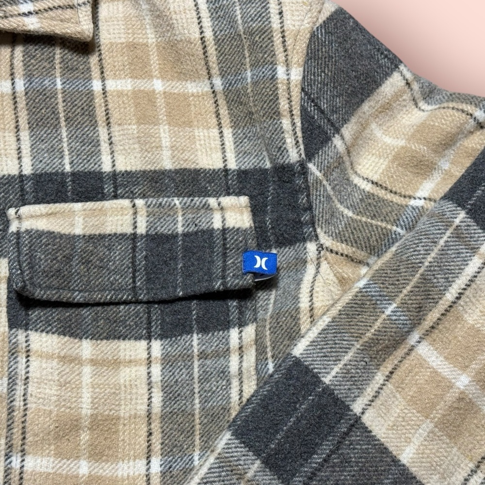 Hurley Plaid Sherpa-Lined Shacket Jacket Beige Tan Gray Small - Picture 4 of 9